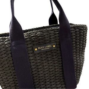 Blue Label Crestbridge Woven Tote Bag Navy Raffia Straw Style